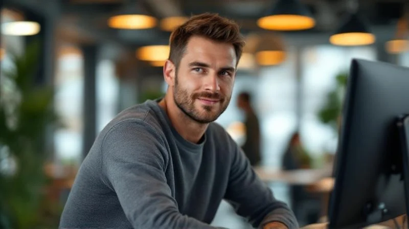 Mann arbeitet am Laptop in einem modernen Büro in Fürth